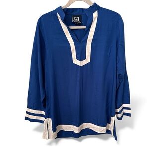 Escapada Top Shirt Royal Blue Tunic with White Trim Medium